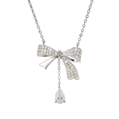 Moissanite Bow Necklace with Pear Drop – S925 Sterling Silver