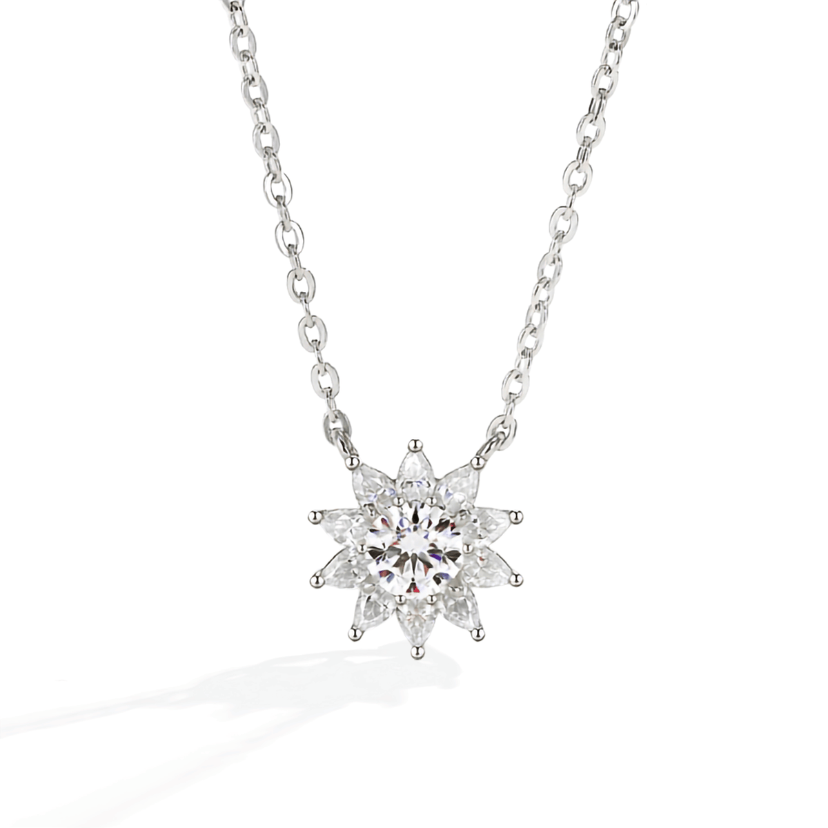 Authentic All-Moissanite Sunburst Floral Cluster Necklace in S925 Sterling Silver