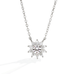Authentic All-Moissanite Sunburst Floral Cluster Necklace in S925 Sterling Silver