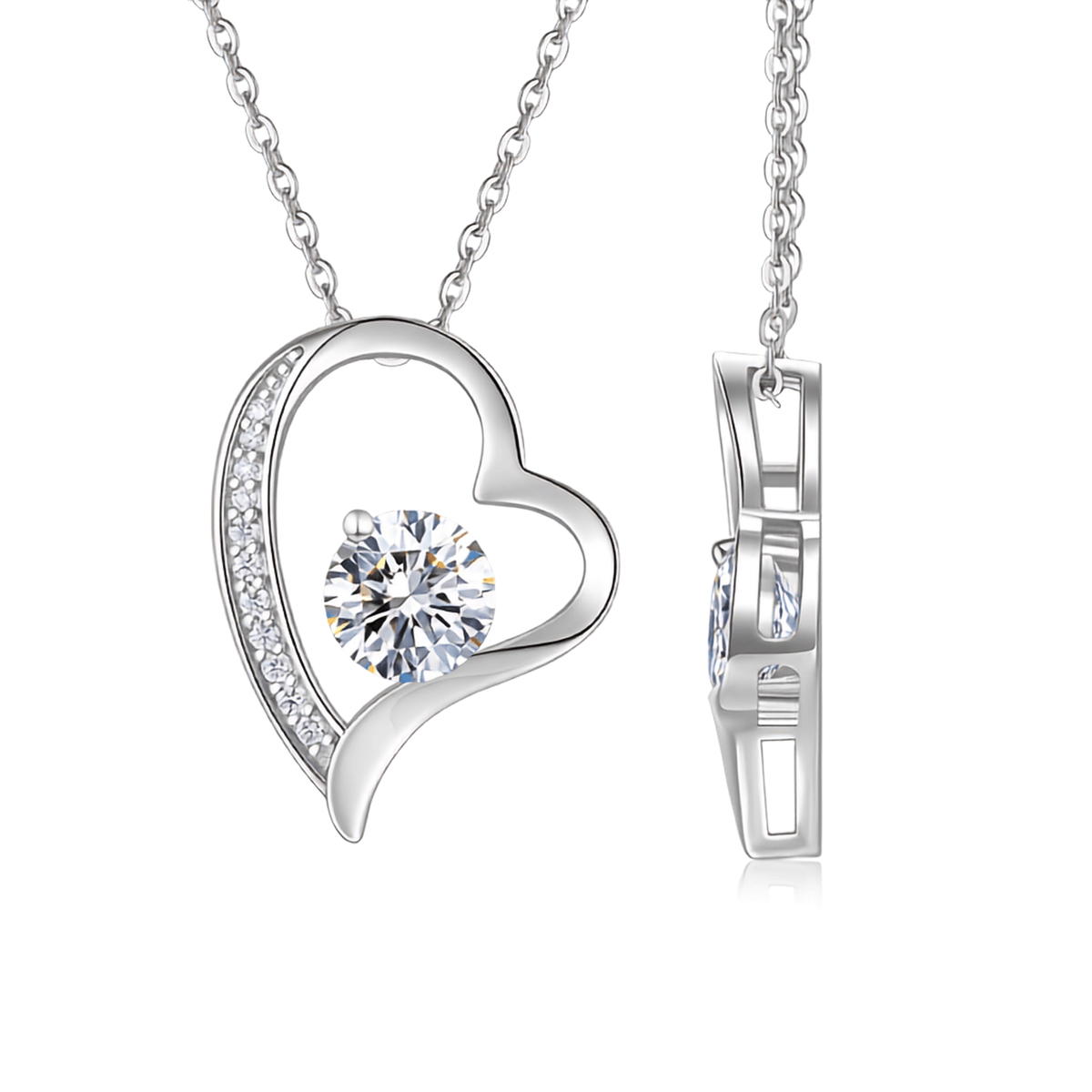 S925 Sterling Silver Open Heart 1ct Moissanite Necklace