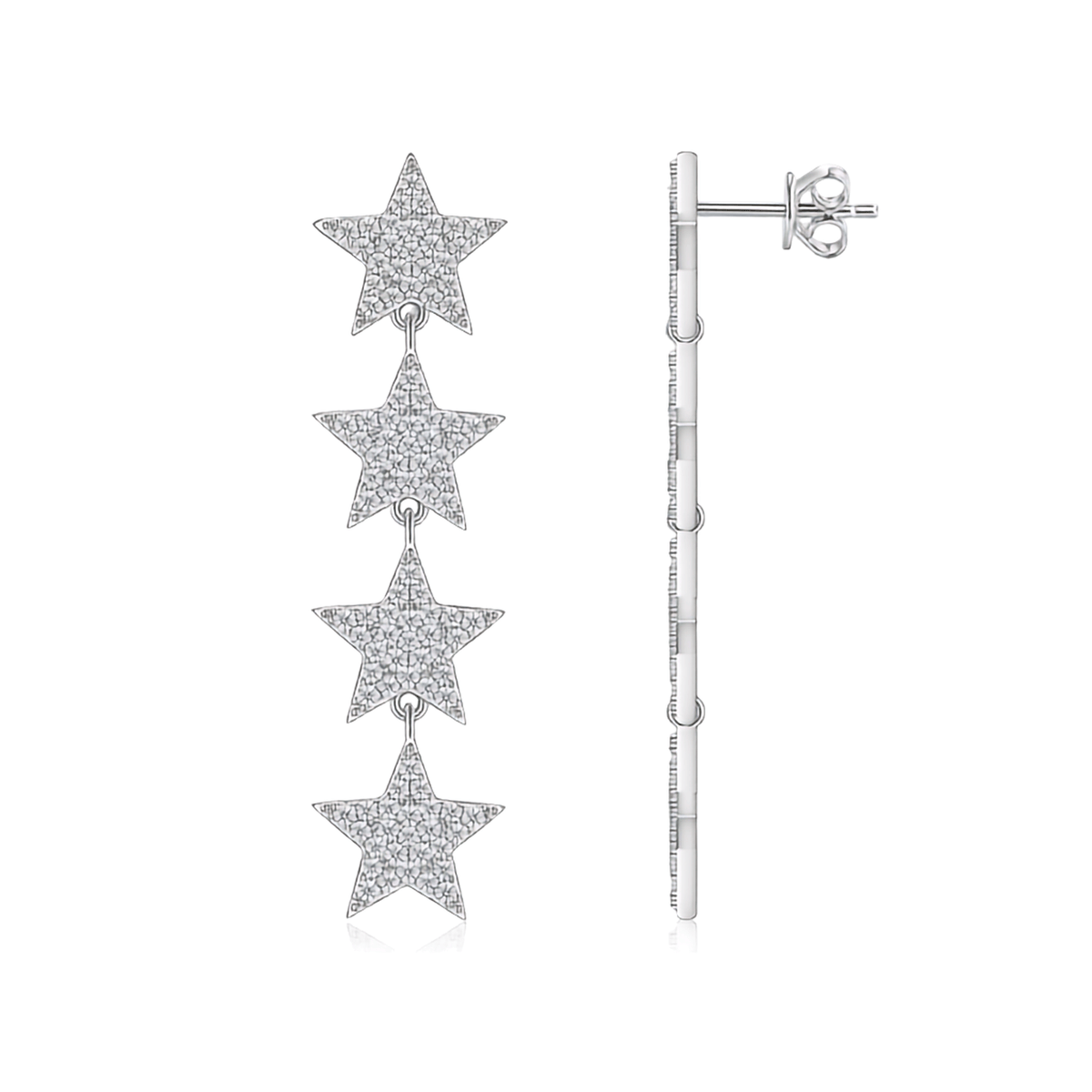 S925 Sterling Silver Moissanite Star Drop Earrings — Pavé Cascading Dangle Studs
