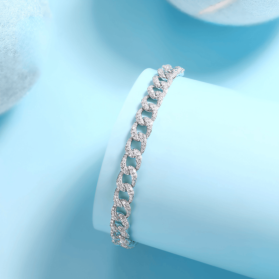 Moissanite Pavé Curb Chain Bracelet – S925 Sterling Silver