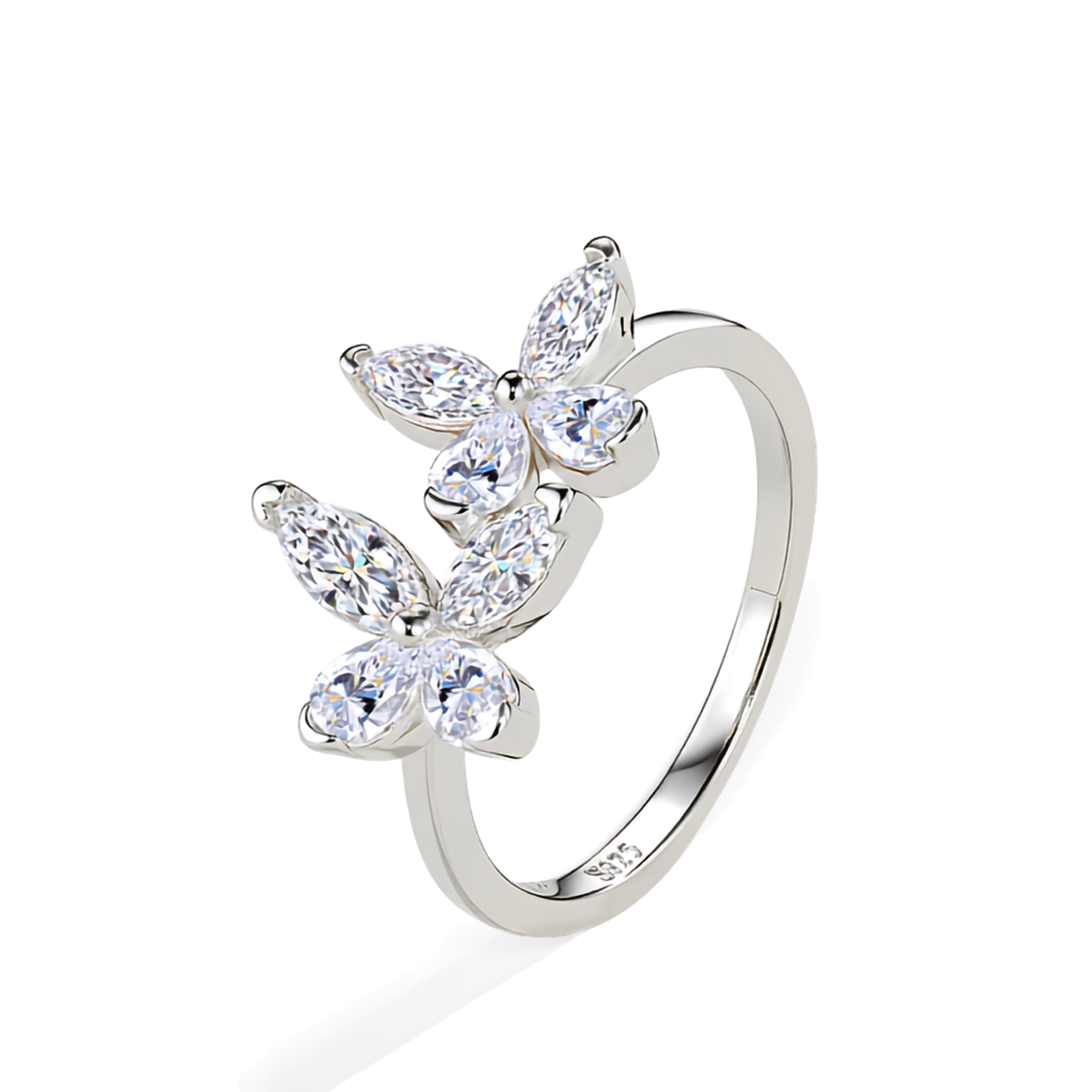 925 Sterling Silver Moissanite Floral Ring