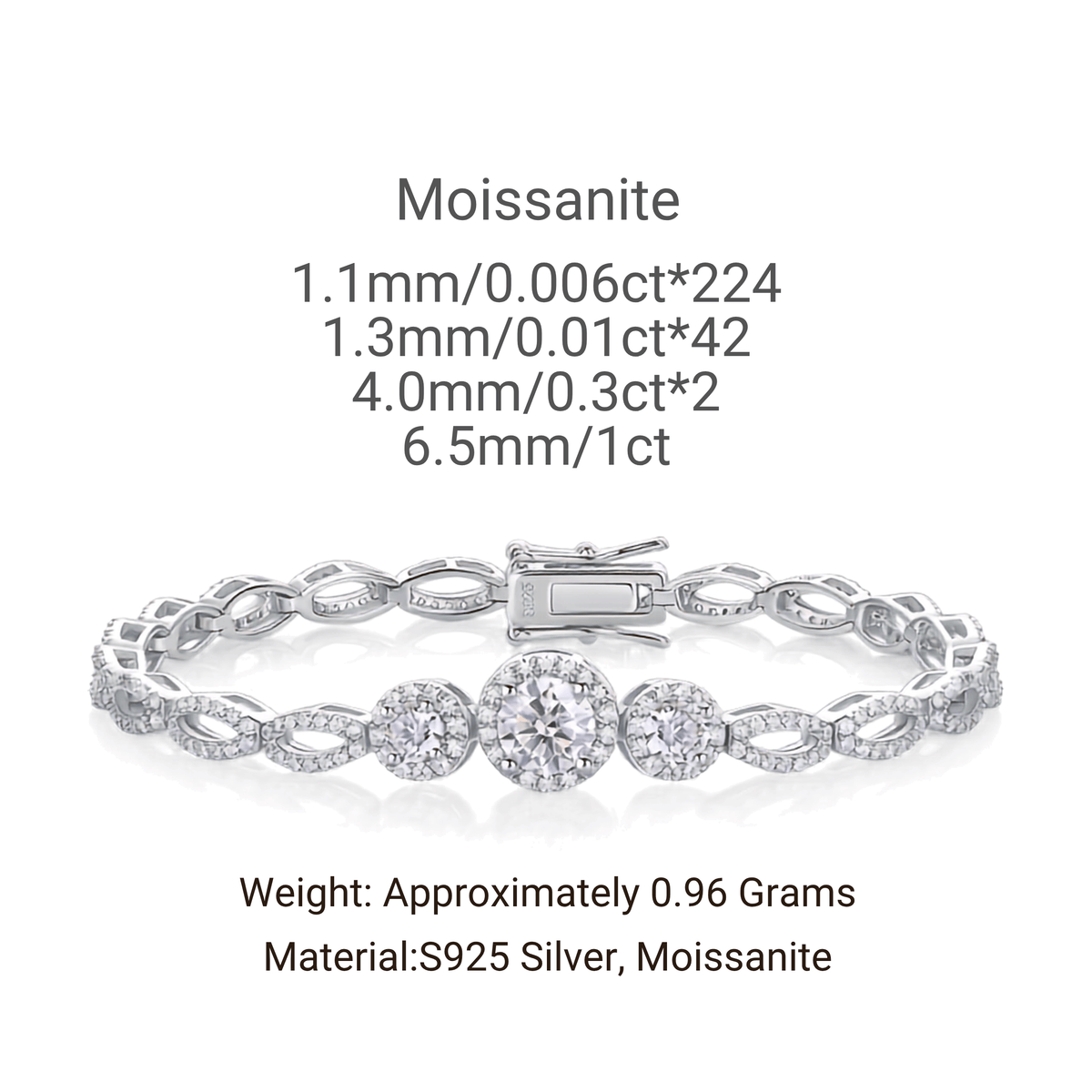 Moissanite Halo Link Bracelet – S925 Sterling Silver