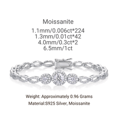 Moissanite Halo Link Bracelet – S925 Sterling Silver