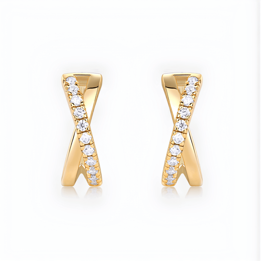 S925 Sterling Silver X-Shape Moissanite Hoop Earrings (Gold-Tone Finish) — 22-Stone Pavé Sparkle