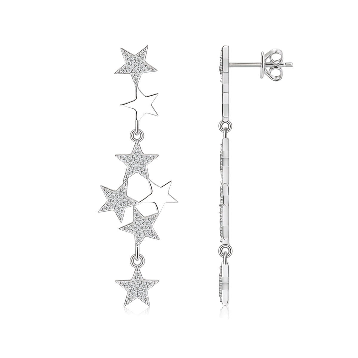 925 Sterling Silver Moissanite Celestial Star Drop Stud Earrings