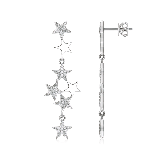 925 Sterling Silver Moissanite Celestial Star Drop Stud Earrings