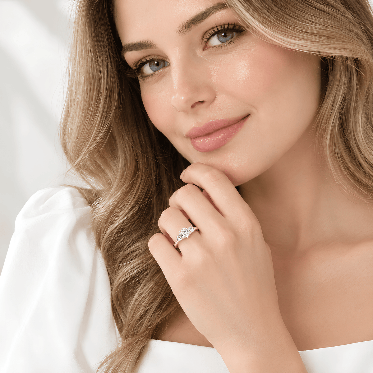3 Stone Moissanite Engagement Ring, Gold Filled, Promise Gift