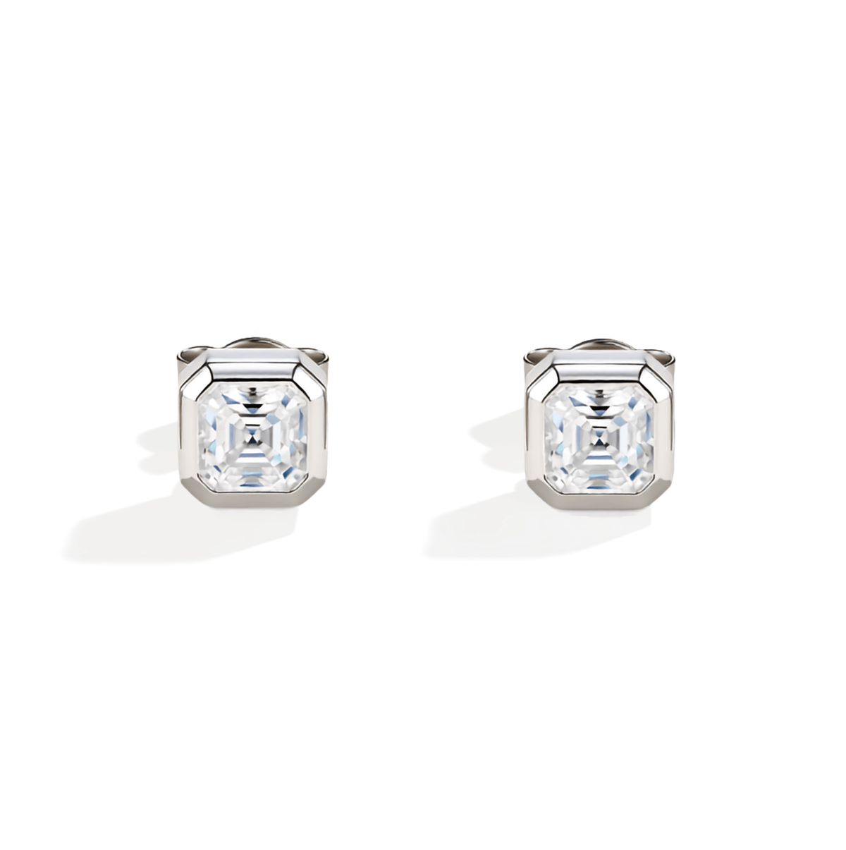 S925 Sterling Silver Asscher-Cut Moissanite Stud Earrings — Bezel-Set Square Solitaire