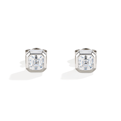 S925 Sterling Silver Asscher-Cut Moissanite Stud Earrings — Bezel-Set Square Solitaire