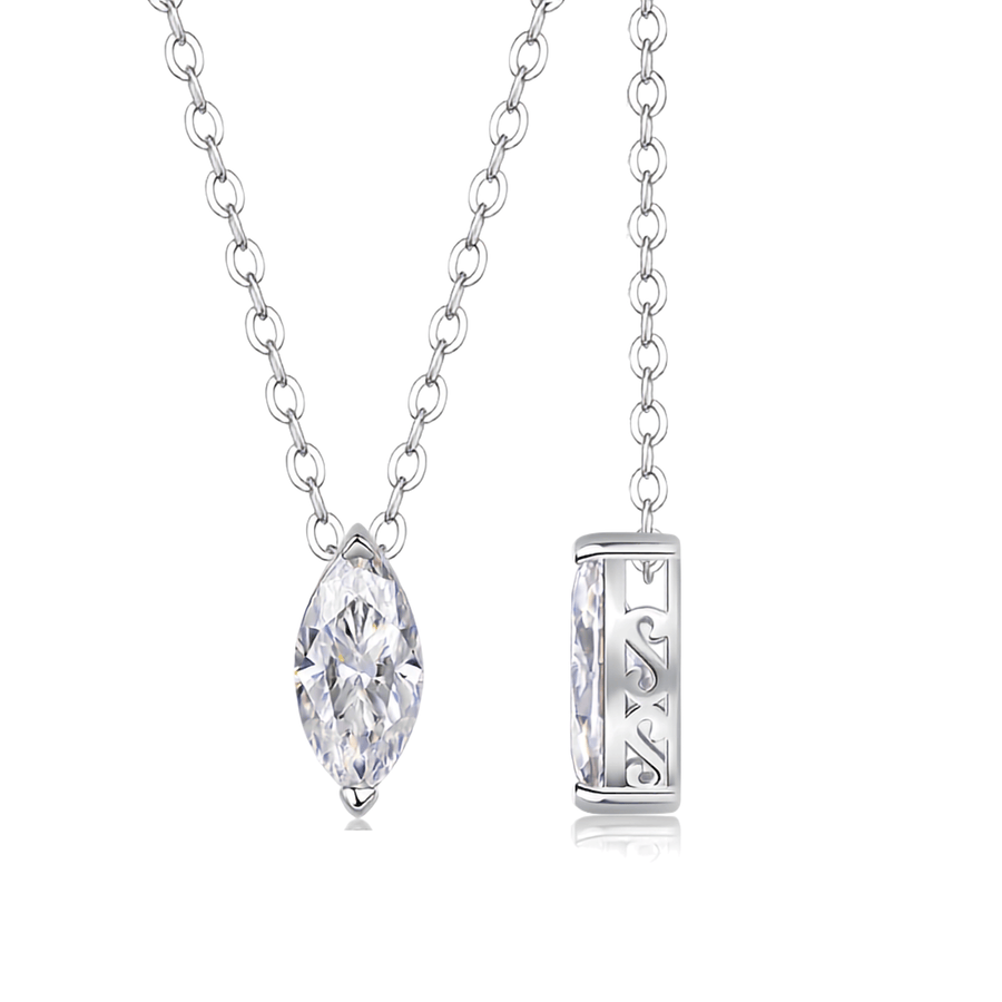 Moissanite Marquise Solitaire Necklace – S925 Sterling Silver