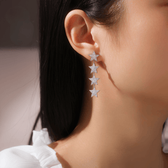 S925 Sterling Silver Moissanite Star Drop Earrings — Pavé Cascading Dangle Studs