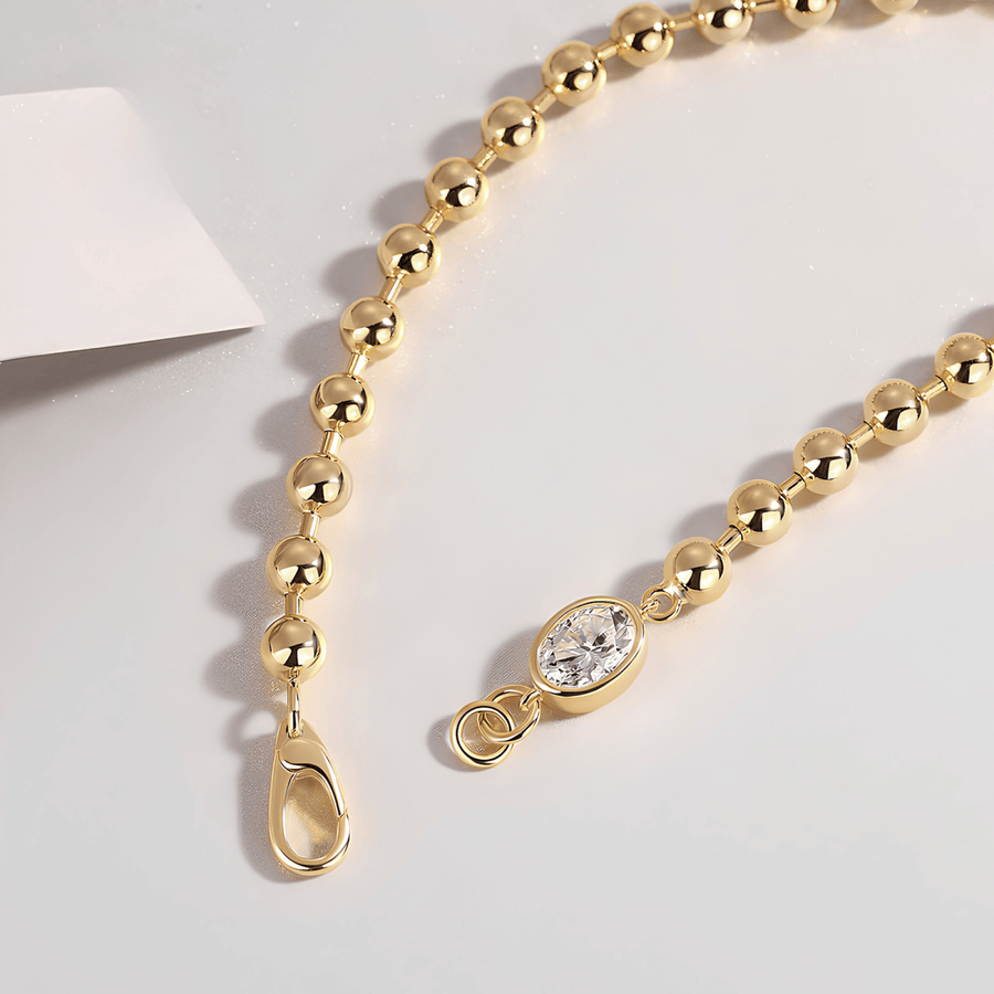 Moissanite Ball Chain Bracelet – 14K Gold Plated Sterling Silver