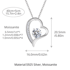 S925 Sterling Silver Open Heart 1ct Moissanite Necklace