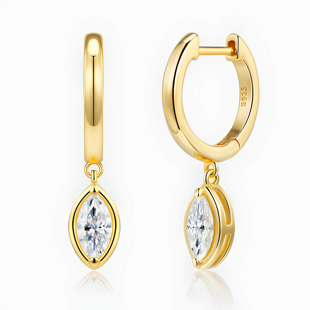 14K Gold Plated 925 Sterling Silver Marquise Moissanite Huggie Drop Earrings