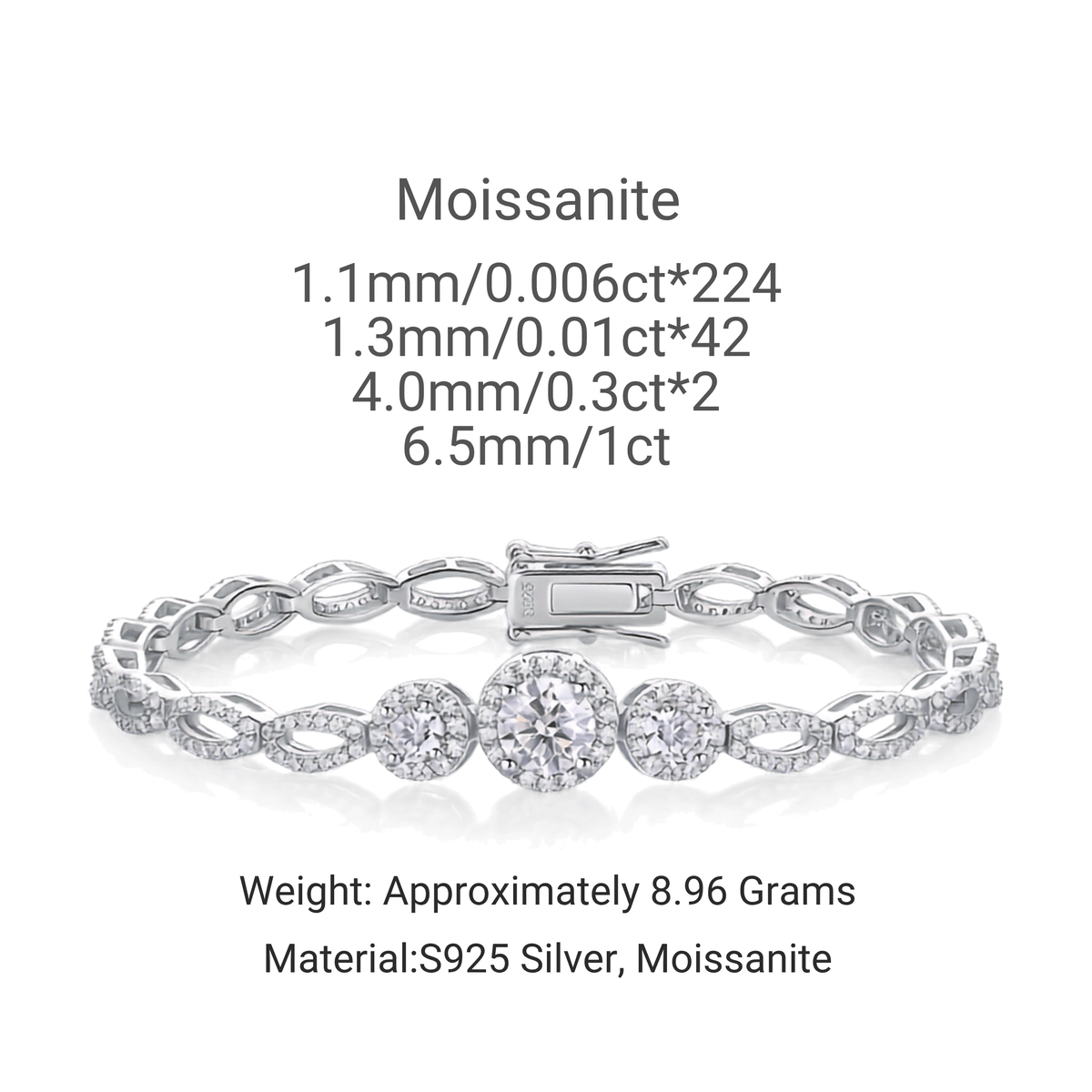Moissanite Halo Link Bracelet – S925 Sterling Silver
