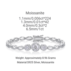 Moissanite Halo Link Bracelet – S925 Sterling Silver