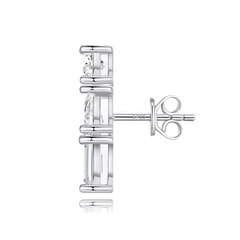 925 Sterling Silver Moissanite Three Stone Bar Stud Earrings — Round, Pear & Emerald Cut