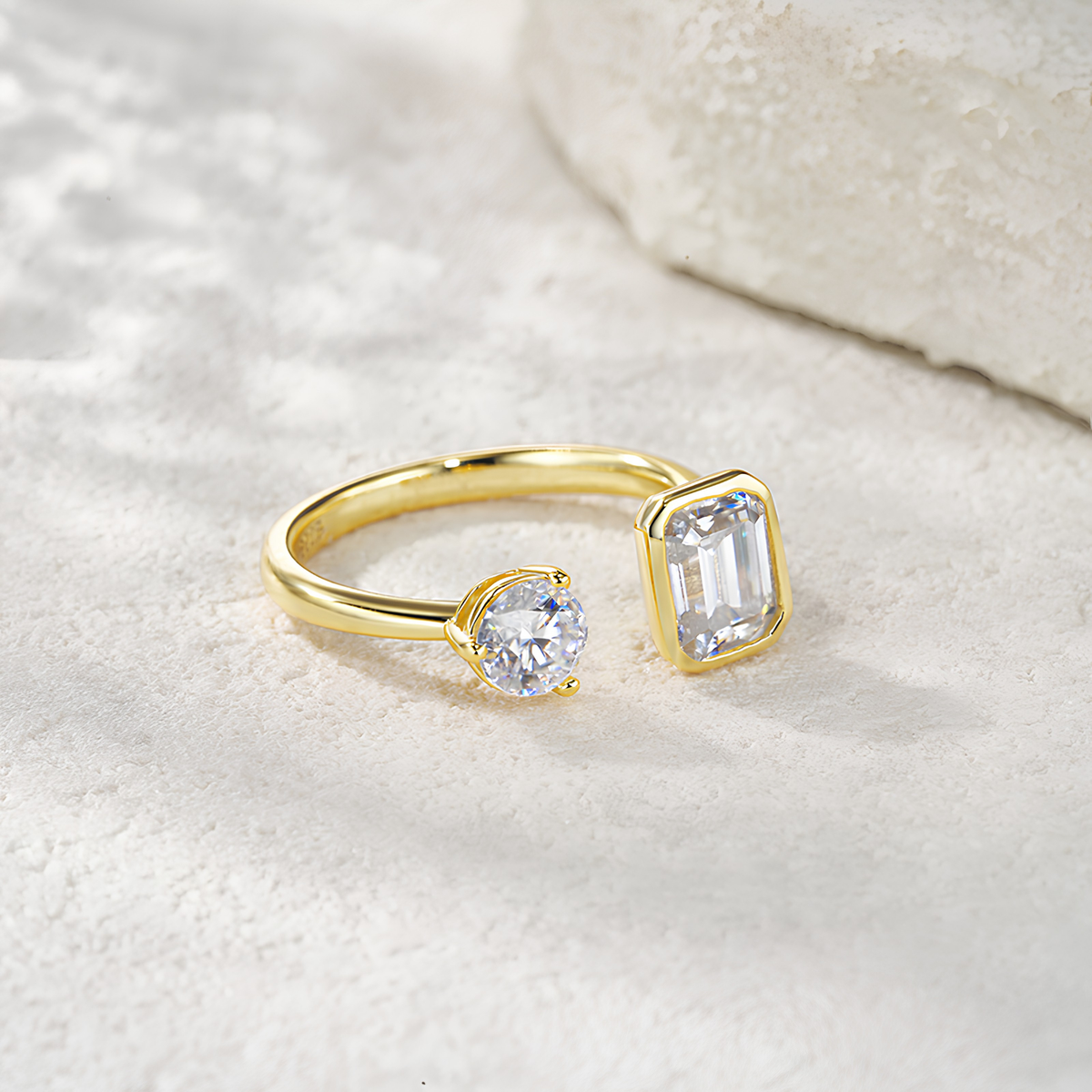 Adjustable Moissanite Ring 18K Gold Plated Sterling Silver 925