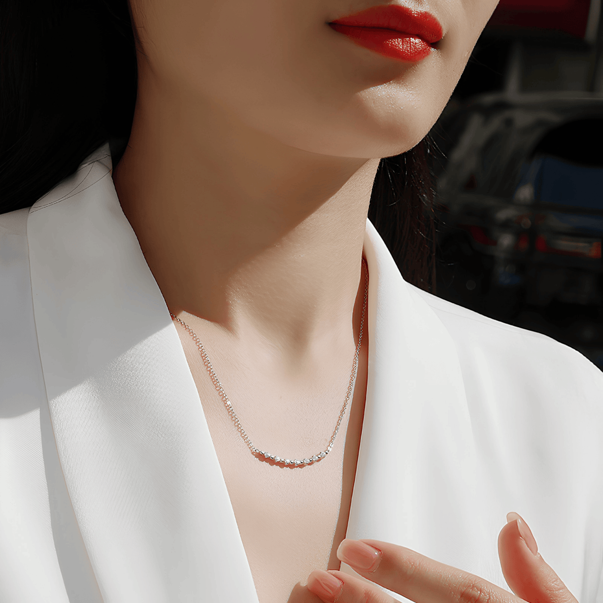 Moissanite Beaded Necklace 925 Sterling Silver – 7-Stone Station Design