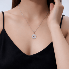 Sterling Silver Sunburst Mosaic Circle Moissanite Pendant Necklace