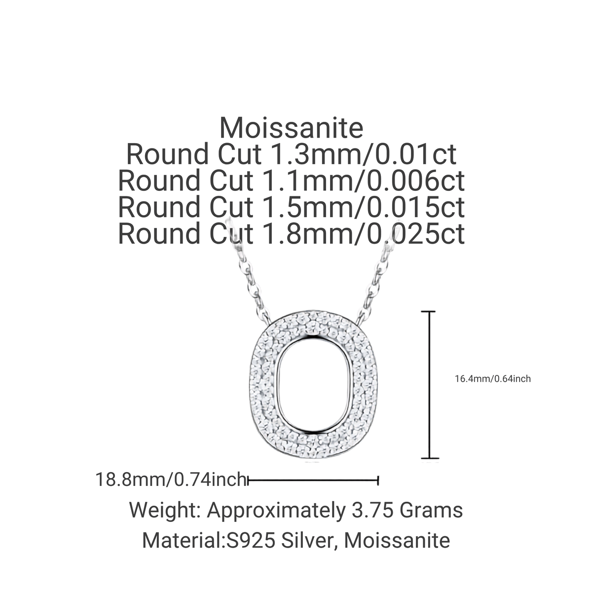 Moissanite Pavé Initial "O" Necklace in S925 Sterling Silver