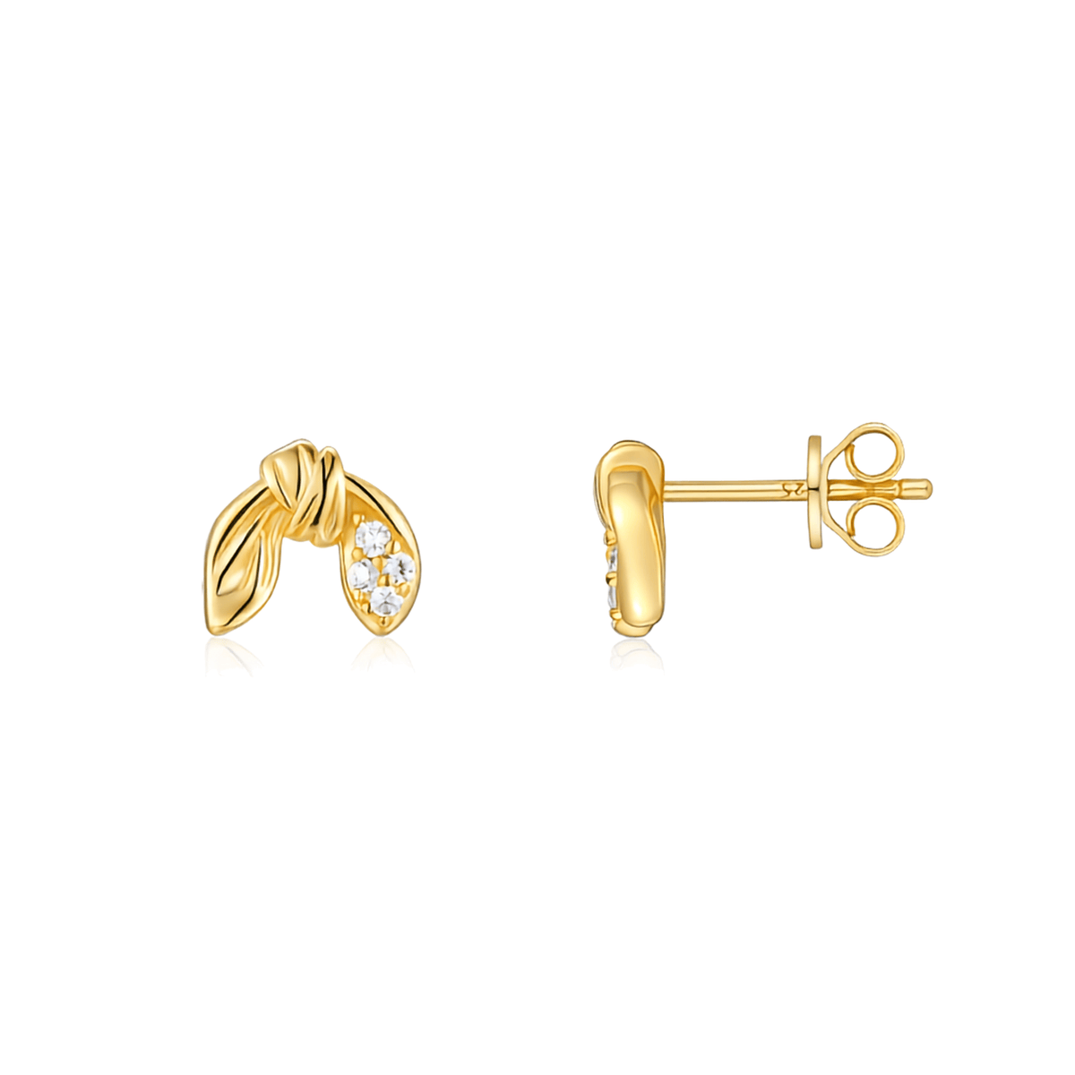 14K Gold Plated 925 Sterling Silver Moissanite Knot & Leaf Stud Earrings (Pair)