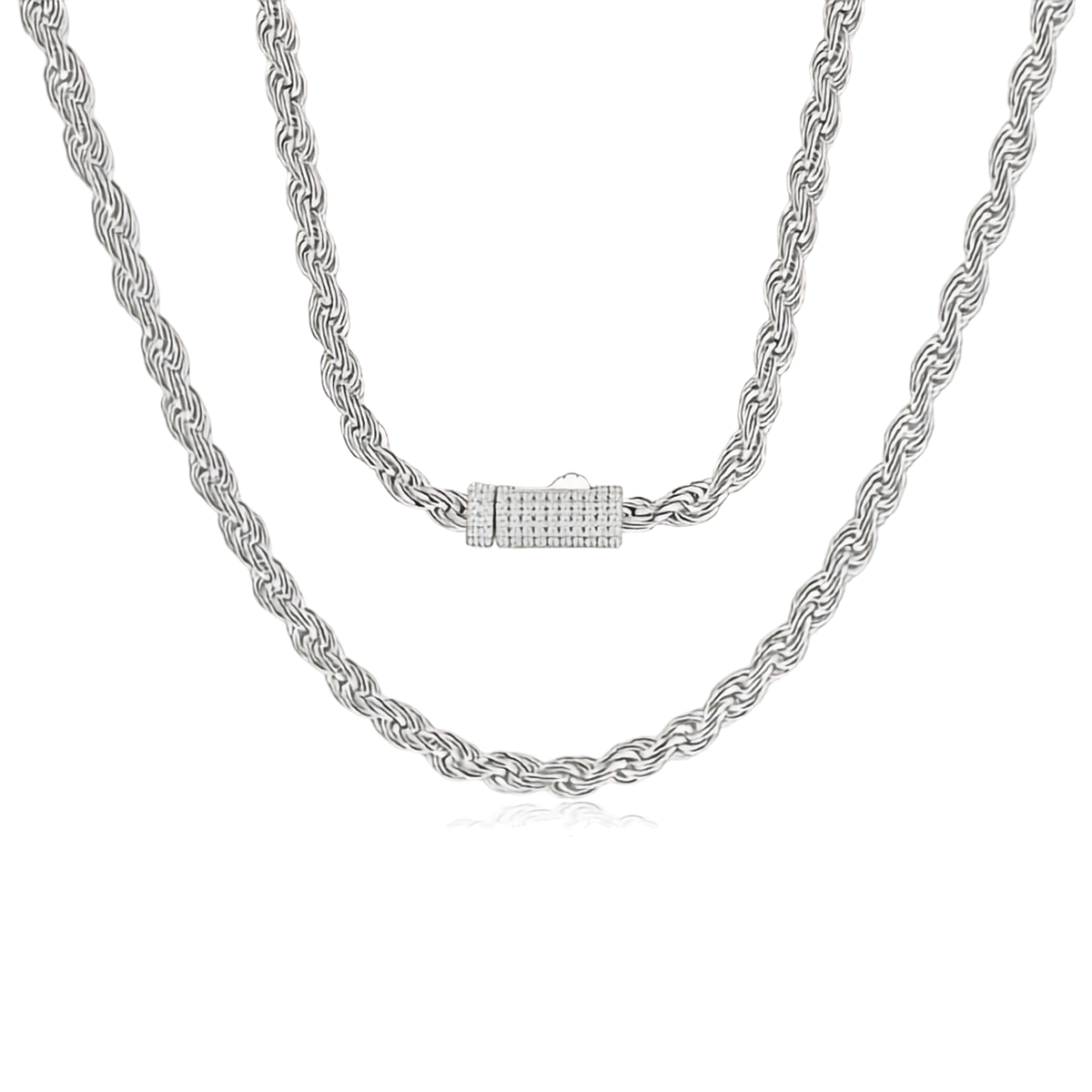 Authentic White Moissanite 925 Sterling Silver Rope Chain Necklace with Iced-Out Box Clasp