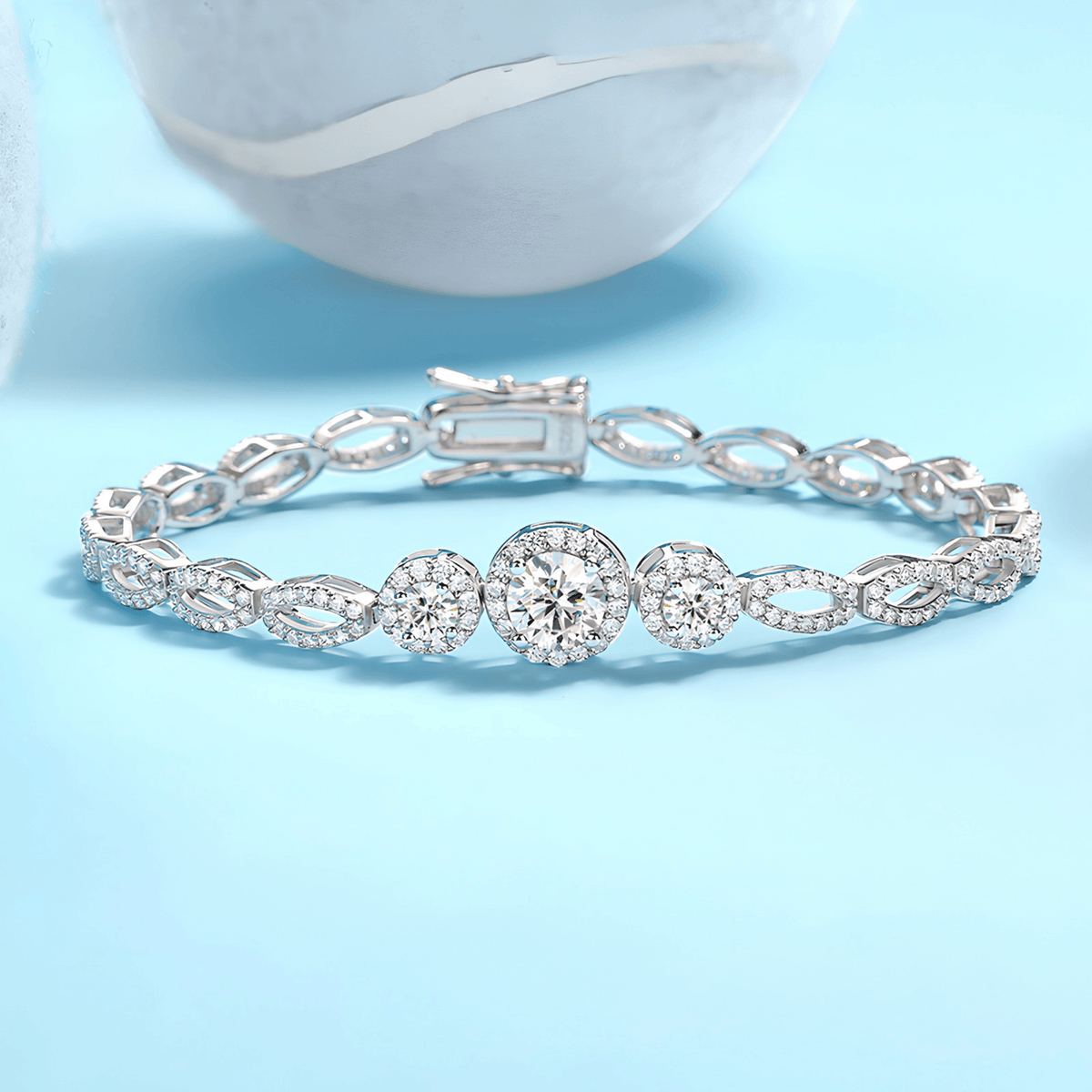 Moissanite Halo Link Bracelet – S925 Sterling Silver