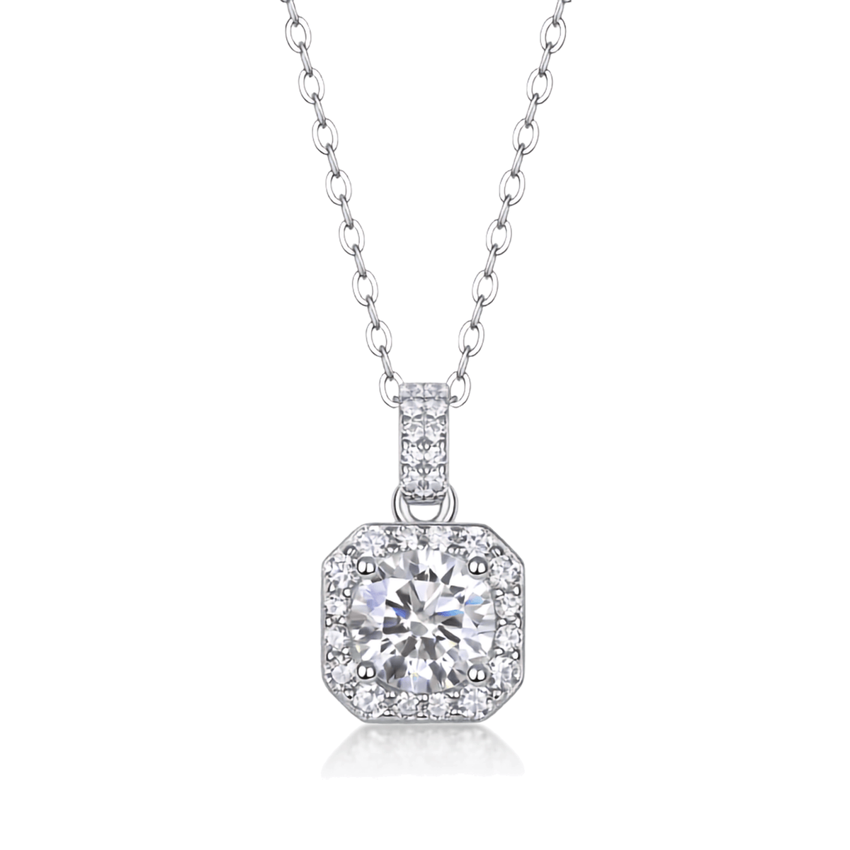 Moissanite Halo Pendant Necklace – S925 Sterling Silver