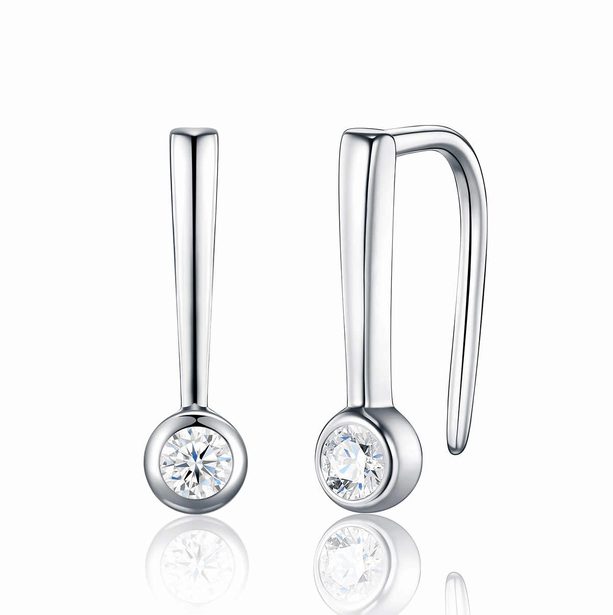 S925 Sterling Silver Bezel-Set Round Moissanite Drop Earrings — Modern Hook Dangle