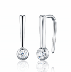 S925 Sterling Silver Bezel-Set Round Moissanite Drop Earrings — Modern Hook Dangle