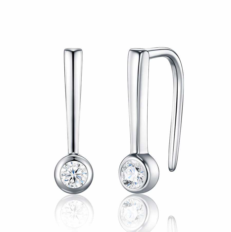 S925 Sterling Silver Bezel-Set Round Moissanite Drop Earrings — Modern Hook Dangle