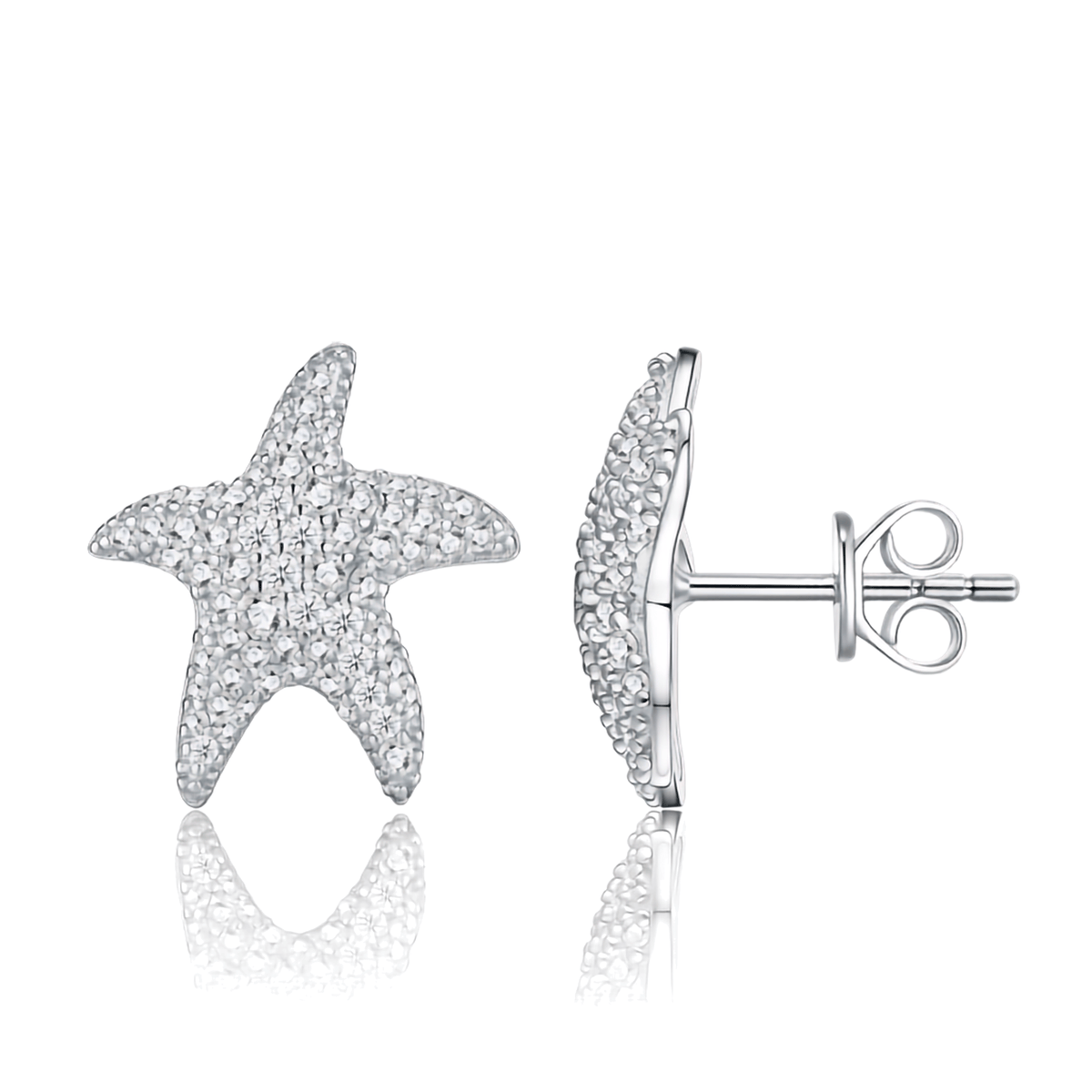 S925 Sterling Silver Pavé Moissanite Starfish Stud Earrings — Coastal Sparkle Studs