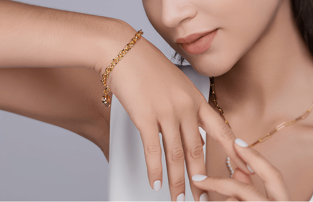 Moissanite Charm Bracelet with Toggle Clasp – 14K Gold Plated Sterling Silver