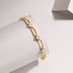 Moissanite Paperclip Link Bracelet – 14K Gold Plated Sterling Silver(Adjustable)