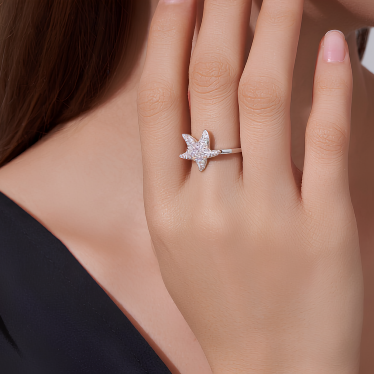 Moissanite Star Ring in 925 Sterling Silver