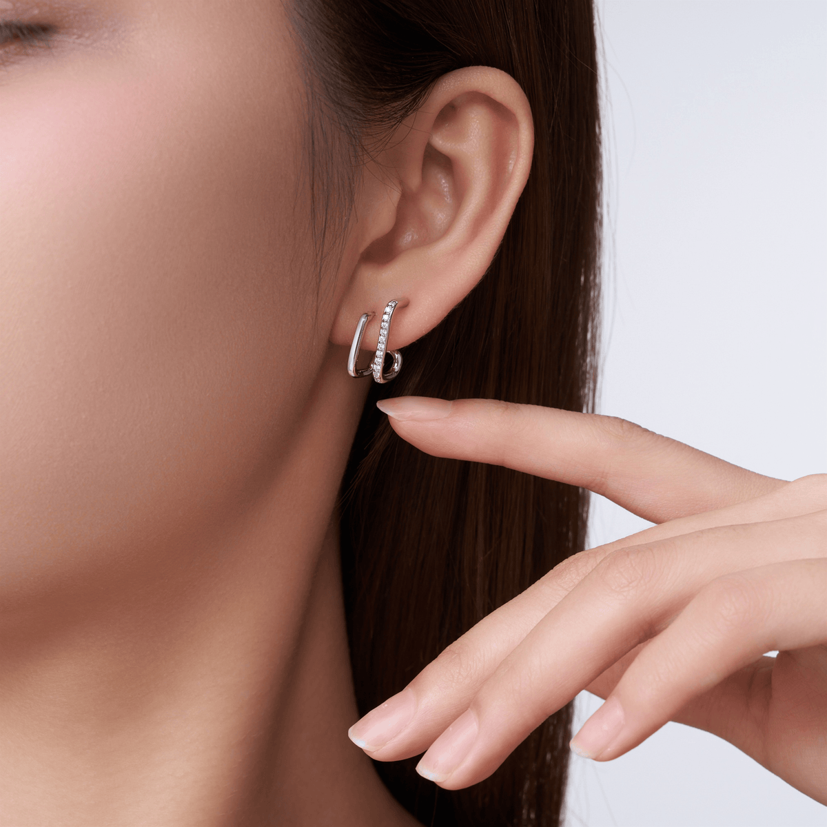 925 Sterling Silver Moissanite Geometric Ear Jacket Stud Earrings