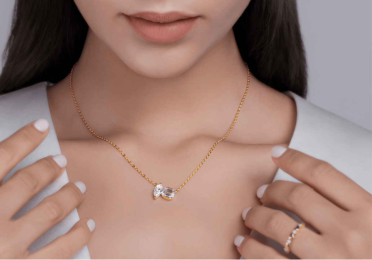 Moissanite Toi et Moi Necklace – 14K Gold Plated Sterling Silver