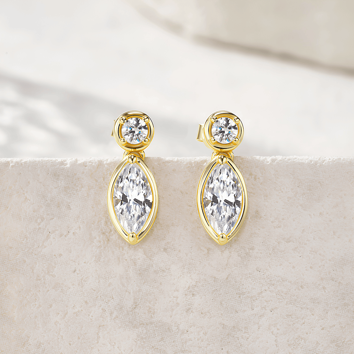 14K Gold Plated 925 Sterling Silver Marquise Moissanite Drop Stud Earrings – 1ct Each