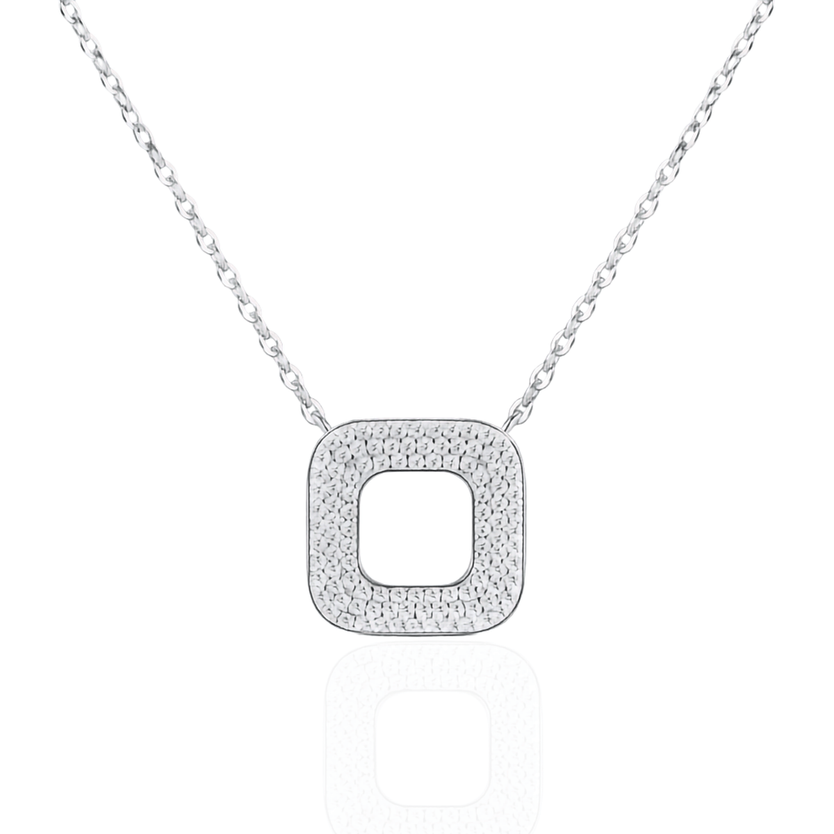 Moissanite Pavé Rounded Square Frame Necklace in S925 Sterling Silver