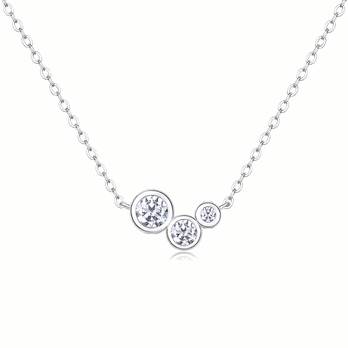 Sterling Silver Three-Stone Bezel Moissanite Necklace