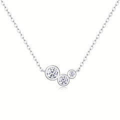 Sterling Silver Three-Stone Bezel Moissanite Necklace
