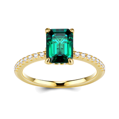 18K Gold Plated 925 Sterling Silver Emerald-Cut Green Moissanite Ring | Authentic Moissanite Pavé Engagement Ring + Certificate