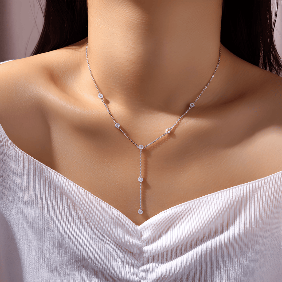 Authentic Moissanite Lariat Y-Necklace in 925 Sterling Silver