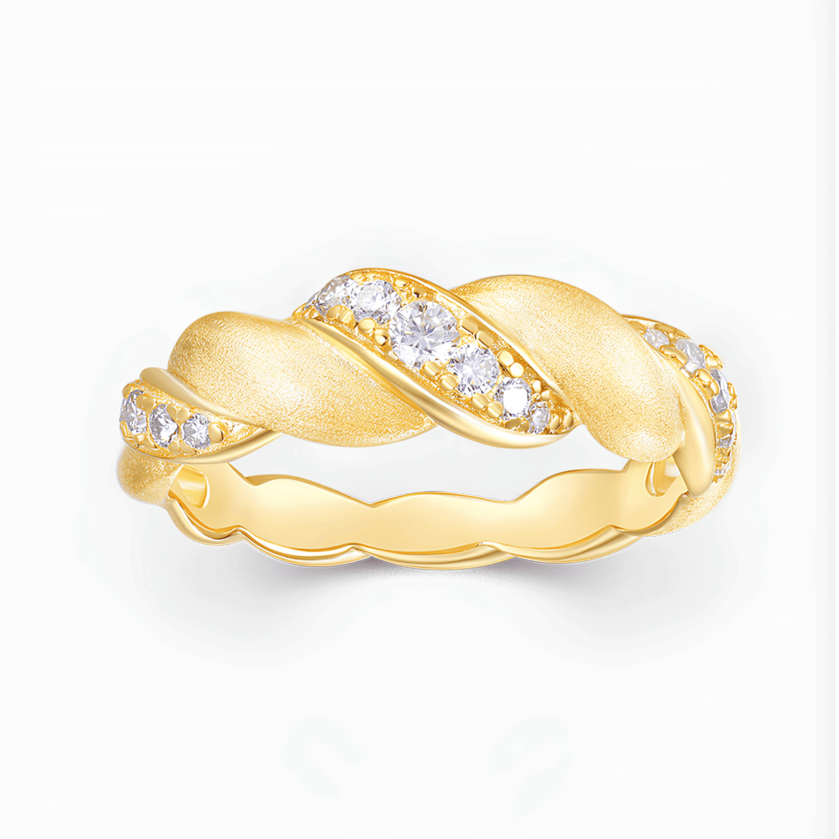 0.62ct Moissanite Ring in 925 Sterling Silver – Gold-Tone Wave Band