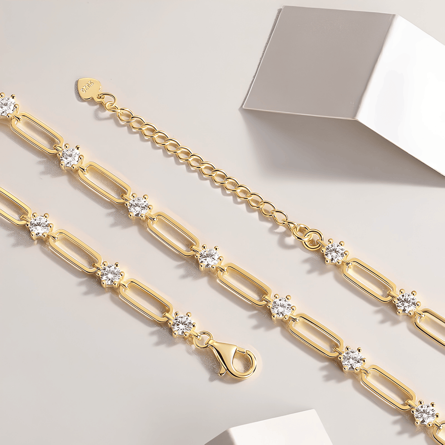 Moissanite Paperclip Chain Necklace – 14K Gold Plated Sterling Silver