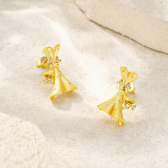14K Gold Plated 925 Sterling Silver Sculptural Bow Moissanite Stud Earrings