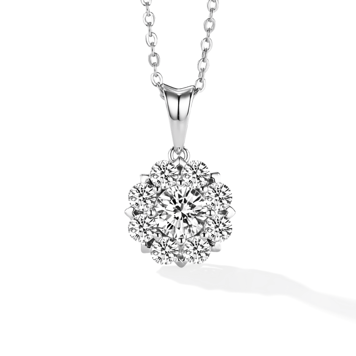 Sterling Silver Moissanite Cluster Pendant Necklace